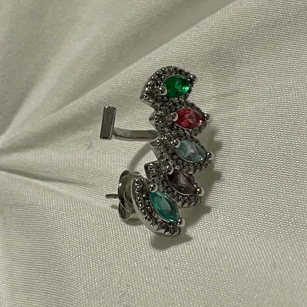 Silver Multicolor Stone Ear Cuff - image 8